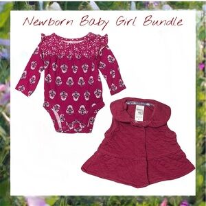 Carter's Magenta Floral Bodysuit and Quilted Vest Set